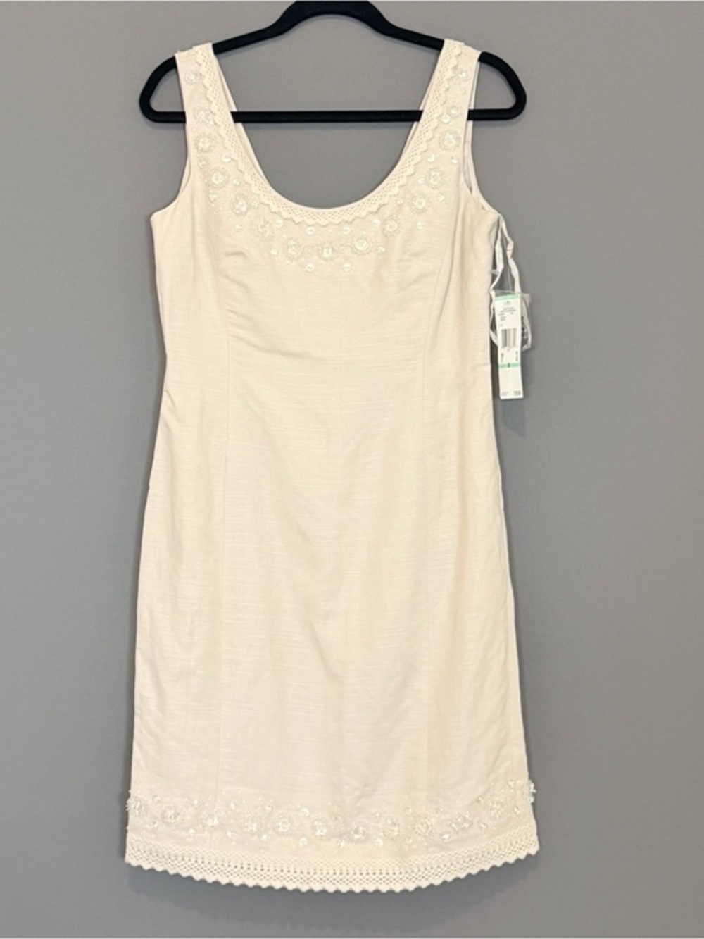 Anne Klein Beaded Crochet Trim Sheath Dress Ivory Cream 8 NEW